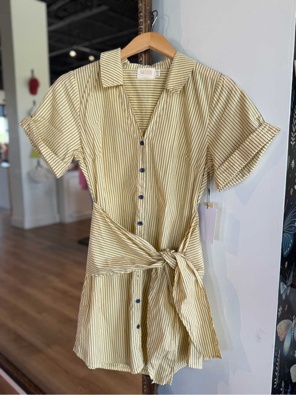 Nation LTD Yellow & Black Striped Tie-Waist Mini Dress